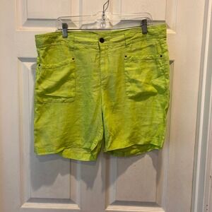Horny Toad Women's 100% Linen Bright Green Casual Shorts Size‎ 14 Resortwear